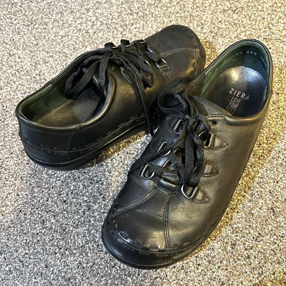 Ziera Shoes Womens EU 41 US 10.5 XW Comfort Black Leather Casual Lace Up Low Top
